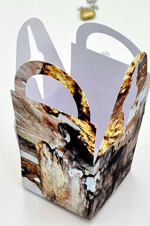 Load image into Gallery viewer, CHC 406 Cube with Handle Black grey and gold print Marble Favour Box
