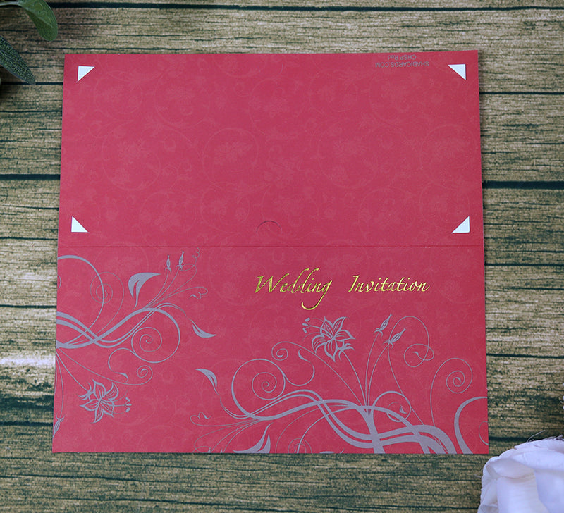 CHSP 12 Red and gold single fold floral wedding Invitation