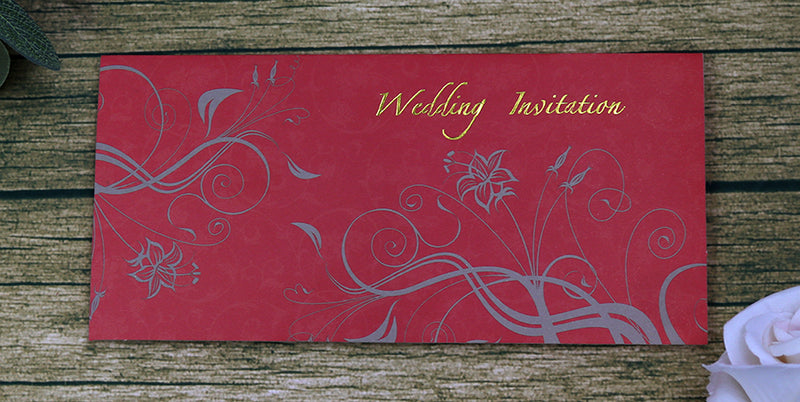 CHSP 12 Red and gold single fold floral wedding Invitation