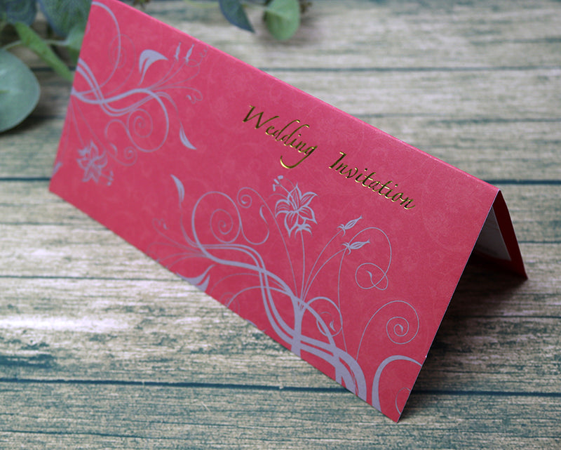 CHSP 12 Red and gold single fold floral wedding Invitation