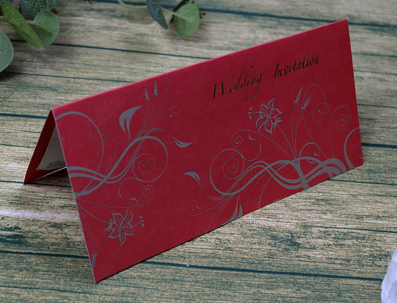 CHSP 12 Red and gold single fold floral wedding Invitation