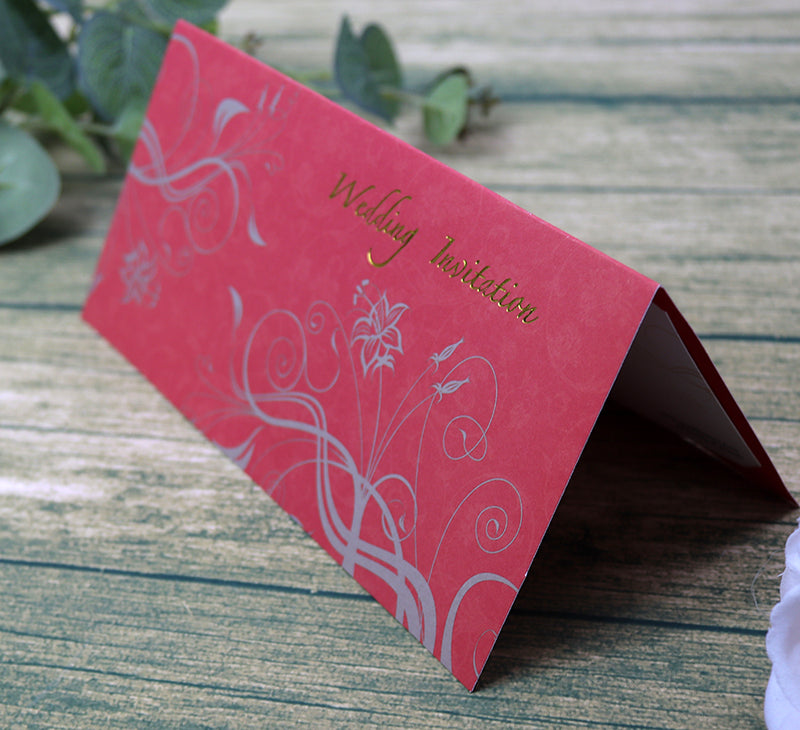 CHSP 12 Red and gold single fold floral wedding Invitation