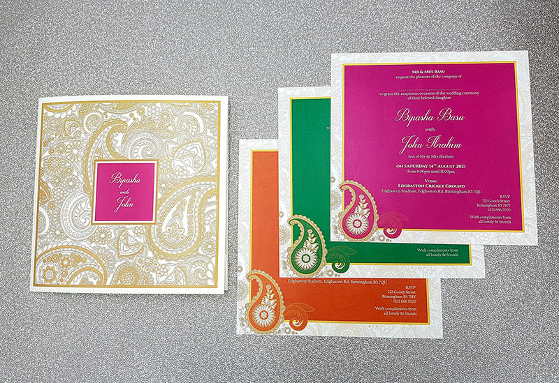 Detailed Paisley Design Large Square Asian Wedding Invitation with matching envelope CLS 111