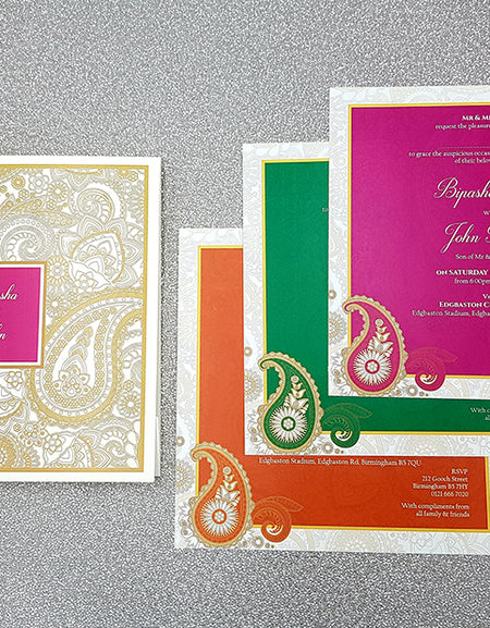 Detailed Paisley Design Large Square Asian Wedding Invitation with matching envelope CLS 111