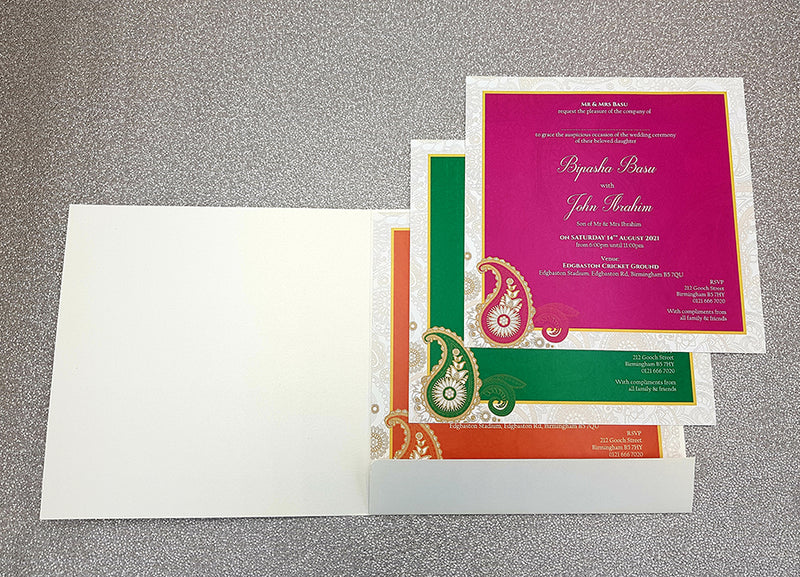 Detailed Paisley Design Large Square Asian Wedding Invitation with matching envelope CLS 111