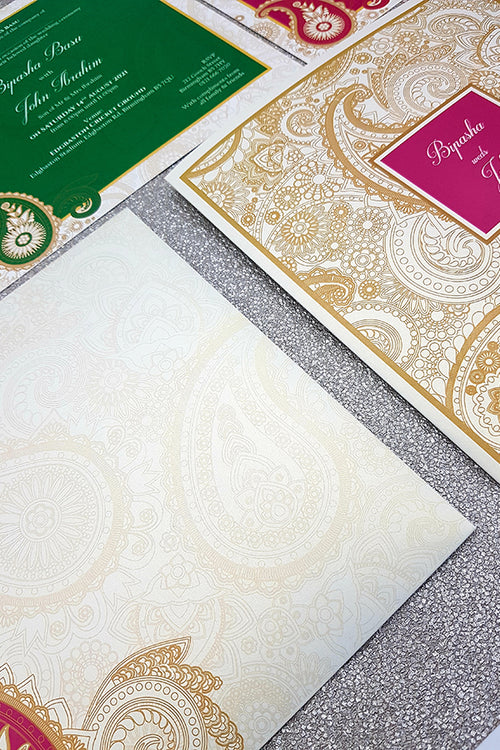 Load image into Gallery viewer, Detailed Paisley Design Large Square Asian Wedding Invitation with matching envelope CLS 111

