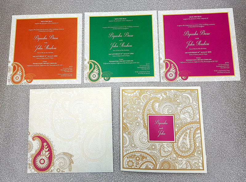 Detailed Paisley Design Large Square Asian Wedding Invitation with matching envelope CLS 111