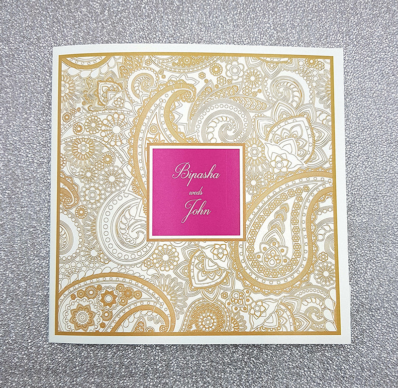 Detailed Paisley Design Large Square Asian Wedding Invitation with matching envelope CLS 111