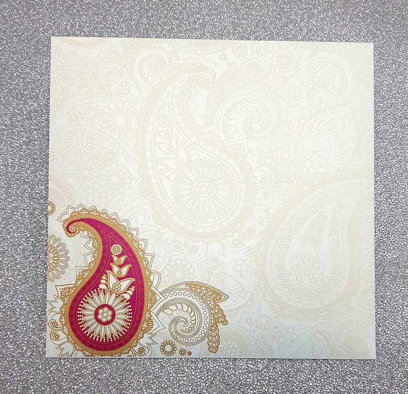 Detailed Paisley Design Large Square Asian Wedding Invitation with matching envelope CLS 111