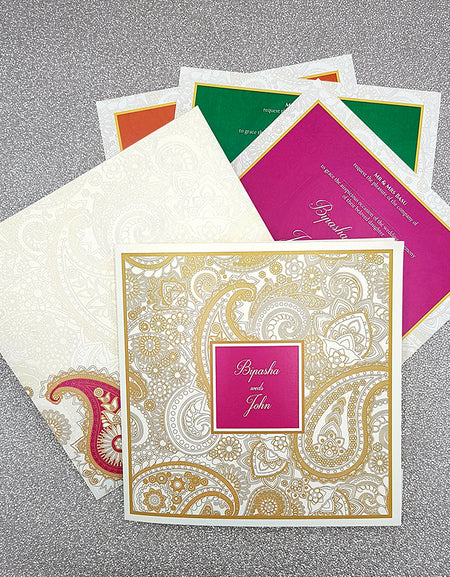 Detailed Paisley Design Large Square Asian Wedding Invitation with matching envelope CLS 111