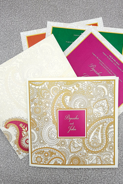 Load image into Gallery viewer, Detailed Paisley Design Large Square Asian Wedding Invitation with matching envelope CLS 111
