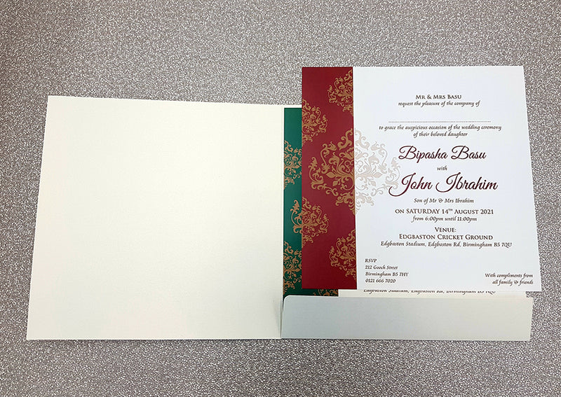 Ivory Elegant Design Large Asian Indian Wedding Invitation with matching envelope CLS 113