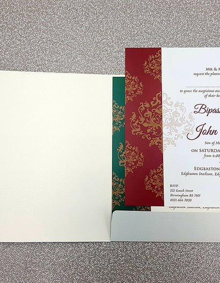 Ivory Elegant Design Large Asian Indian Wedding Invitation with matching envelope CLS 113
