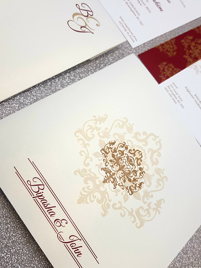 Ivory Elegant Design Large Asian Indian Wedding Invitation with matching envelope CLS 113