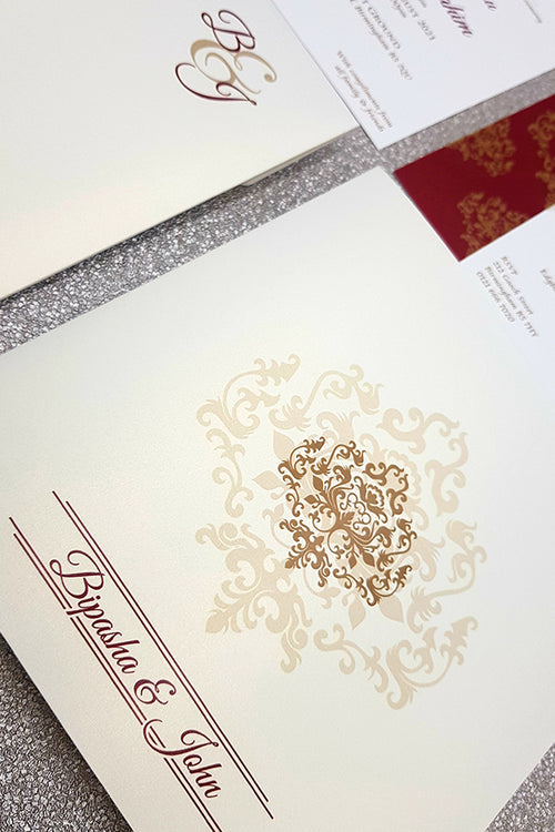Load image into Gallery viewer, Ivory Elegant Design Large Asian Indian Wedding Invitation with matching envelope CLS 113
