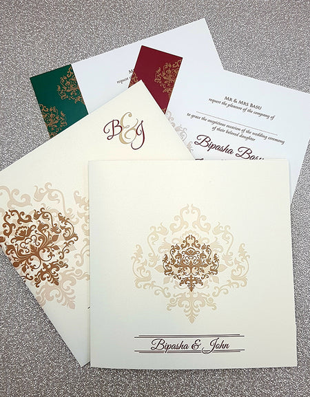 Ivory Elegant Design Large Asian Indian Wedding Invitation with matching envelope CLS 113