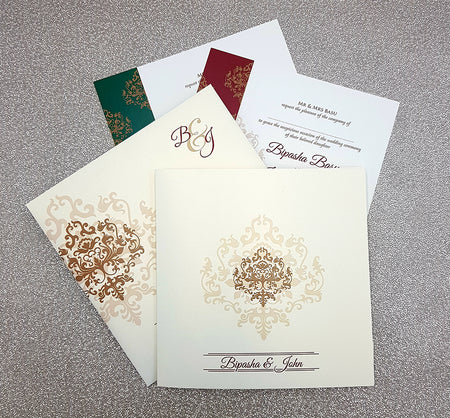 Ivory Elegant Design Large Asian Indian Wedding Invitation with matching envelope CLS 113