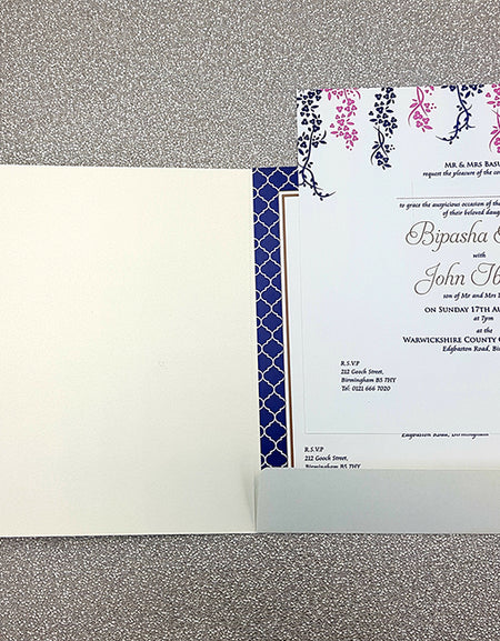 CLS 116 Large Square Blue Traditional Asian Desi Indian Arch Design Wedding Invitation with Matching Envelope