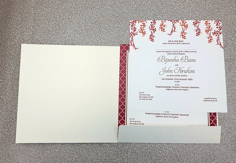 Large Vintage Asian Indian Style Invitation in Maroon with matching en ...
