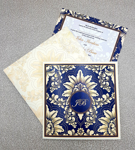 Navy Blue Indian wedding card design
which is customized for Indian wedding invitation cards and totally Personalised Invitation