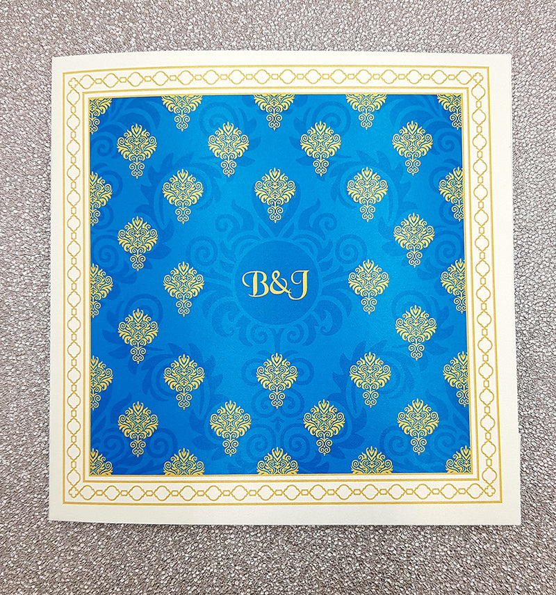 CLS 123 Large Blue Indian Asian Style Wedding Invitation – Customisable Wedding Card Invitation with Matching Envelope