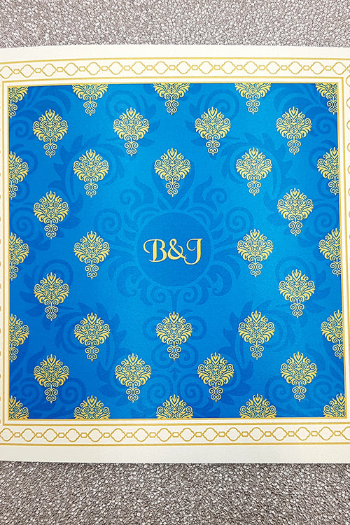 Load image into Gallery viewer, CLS 123 Large Blue Indian Asian Style Wedding Invitation – Customisable Wedding Card Invitation with Matching Envelope
