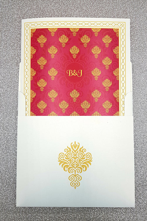 Load image into Gallery viewer, Large Square Red &amp; Gold Asian Indian style Invitation with matching envelope CLS 124
