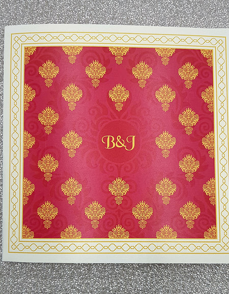 Large Square Red & Gold Asian Indian style Invitation with matching envelope CLS 124