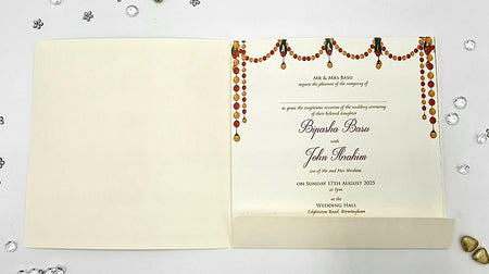 Large Square Asian Indian style Caricature Invitation with matching envelope CLS 141