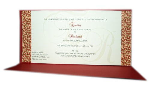 Load image into Gallery viewer, Red and Gold Floral Ganesh Hindu Wedding Card HW088
