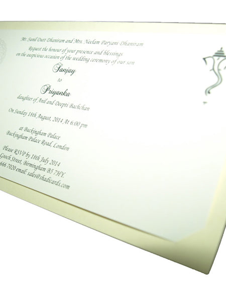 ABC 579 Simple Cream and Gold Hindu Ganesh Invitation Card