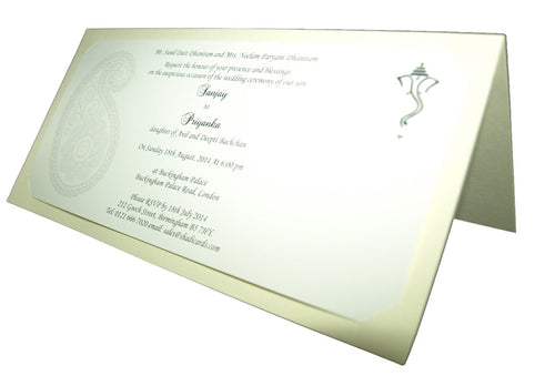 Load image into Gallery viewer, ABC 579 Simple Cream and Gold Hindu Ganesh Invitation Card
