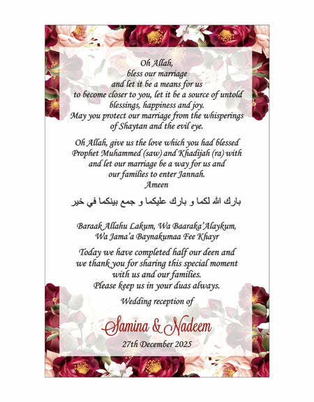 Red & Gold Floral – Flat Place Card / Dua Card