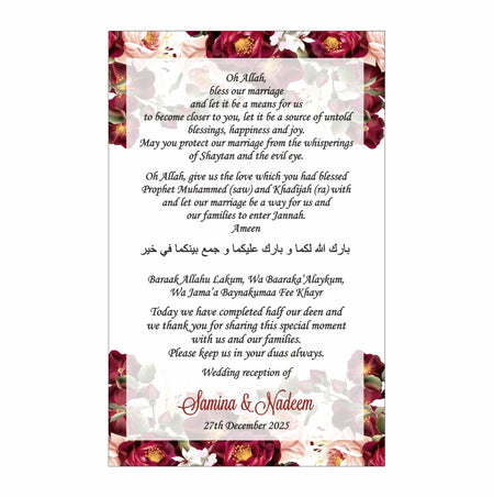 Red & Gold Floral – Flat Place Card / Dua Card