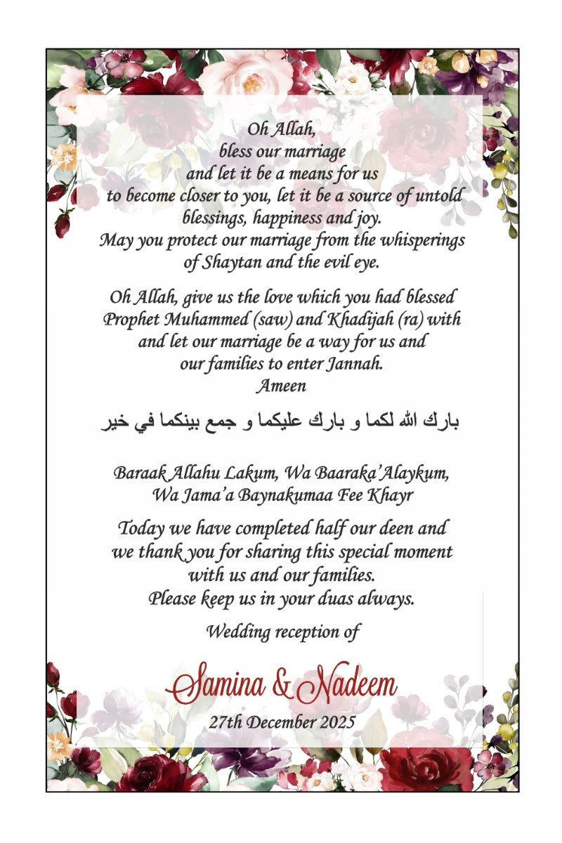 Maroon Rose – Flat Place Card / Dua Card