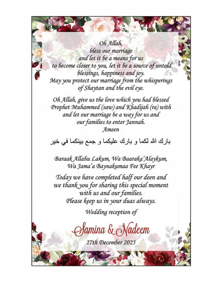 Maroon Rose – Flat Place Card / Dua Card