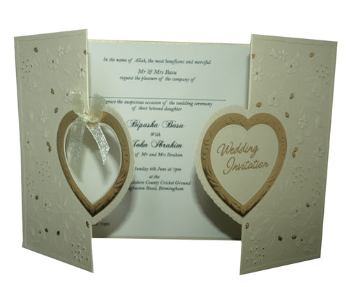 Load image into Gallery viewer, Ivory Gatefold Heart Invitation W001
