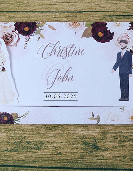 ABC 1194 Sliding Bride & Groom Maroon Floral Invitation