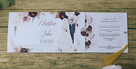 ABC 1194 Sliding Bride & Groom Maroon Floral Invitation