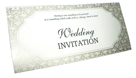 A4 2 fold silver and white damask print personalisable party invite ABC 613