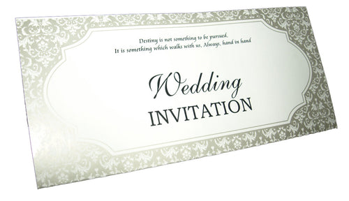 Load image into Gallery viewer, A4 2 fold silver and white damask print personalisable party invite ABC 613
