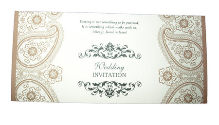 ABC 614 Wedding Invitation - 2 Fold, 3 Part Invite with Gold Paisley Designs on Left & Right Sides
