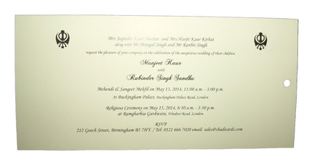 Open view of the RWB 315S Sikh Pocket Invitation, showcasing the wedding insert inside the pocket. From Shaadi Cards
