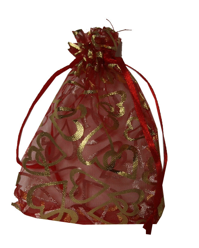 Red and Gold Heart Sheer party favour / favor Bag