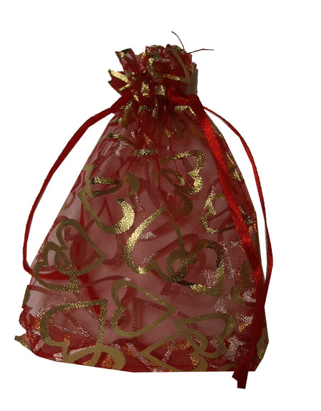 Red and Gold Heart Sheer party favour / favor Bag