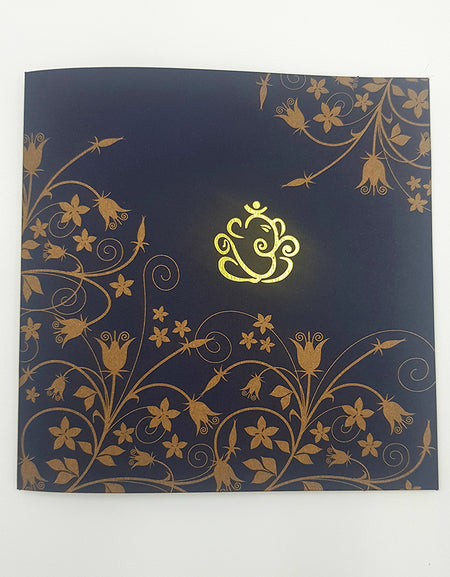 Square Blue and Gold Indian Hindu Ganesh Invitation GFL 303