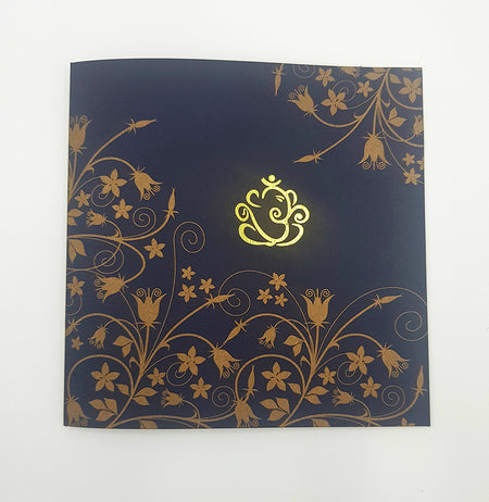 Square Blue and Gold Indian Hindu Ganesh Invitation GFL 303