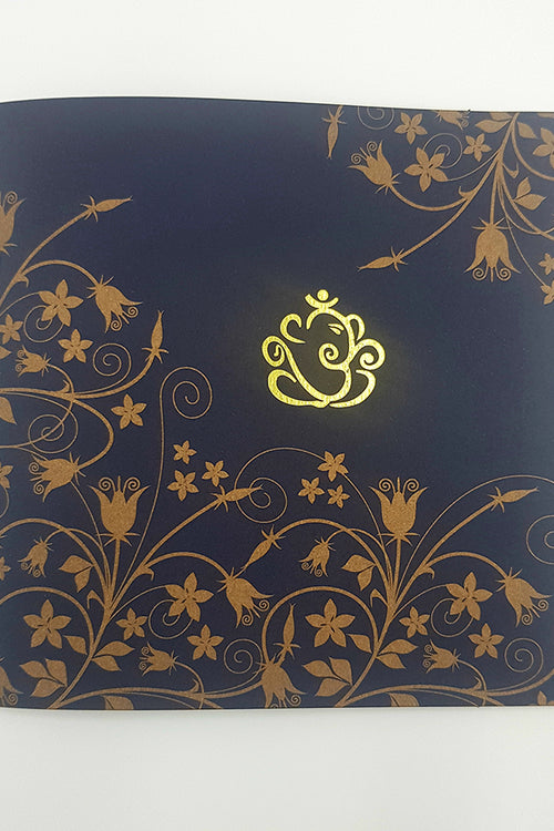 Load image into Gallery viewer, Square Blue and Gold Indian Hindu Ganesh Invitation GFL 303

