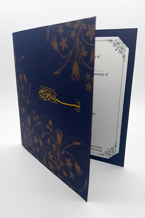 Load image into Gallery viewer, Navy and Gold Floral Blue Muslim Invitation Card GFL 304
