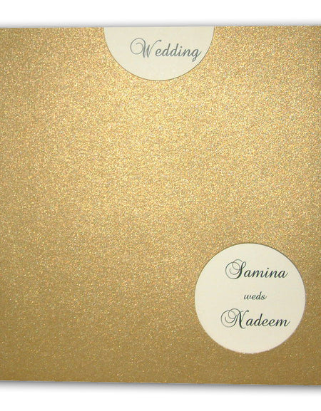 ABC 408 Rustic gold pocket invitation with a circular cut-out